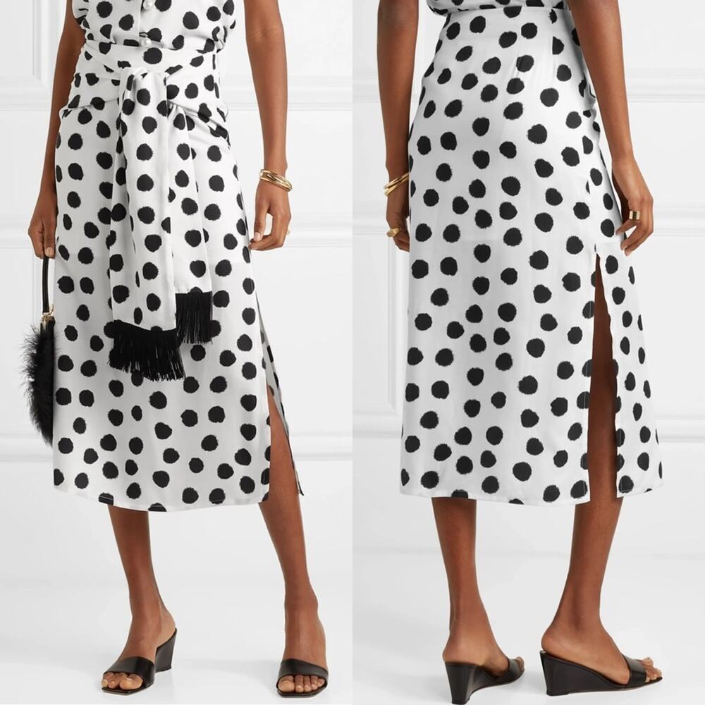 Mother of Pearl Kate Polka Dot Midi Skirt Tie‎ Front Fringe White Black Size 0